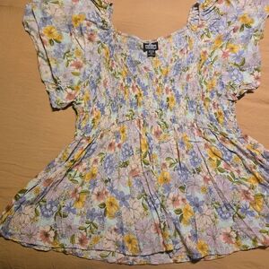 Forever 21 Multicolor Floral Smocked Blouse